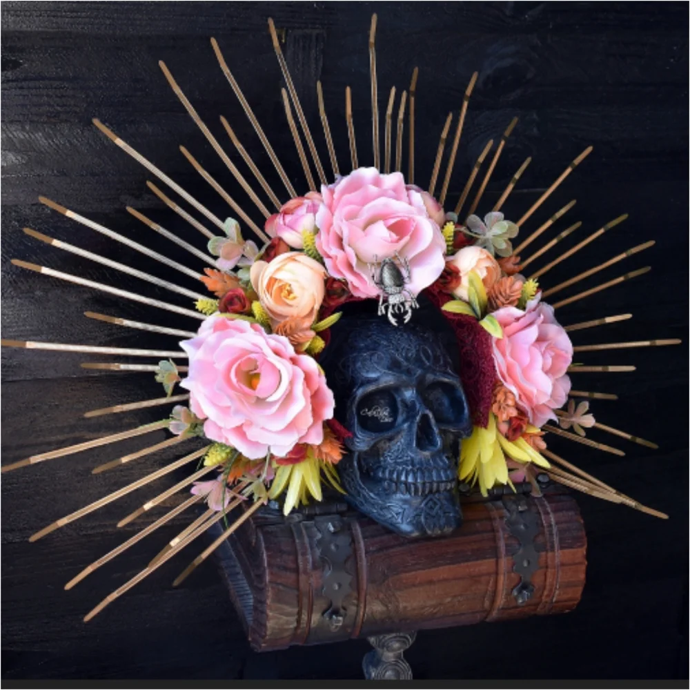 Day of The Dead Floral Tall Crown - Picture 7 of 7